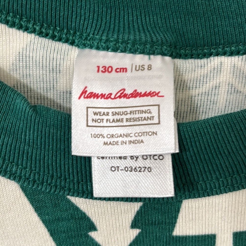 Hanna Andersson Green Christmas Tree Holiday Print Long John Pajama Top Size 8 - Picture 5 of 8